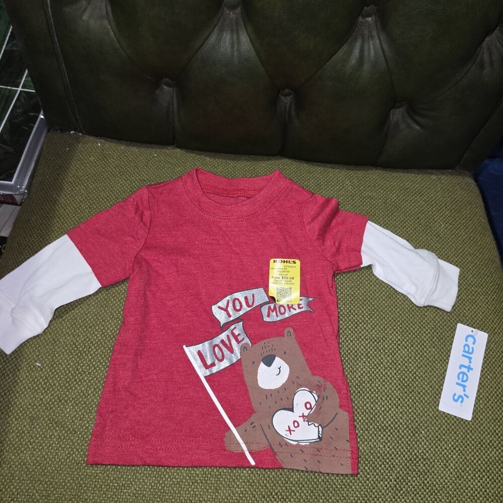 Carters 3m Love You More with Bear Shirt Red White NWT